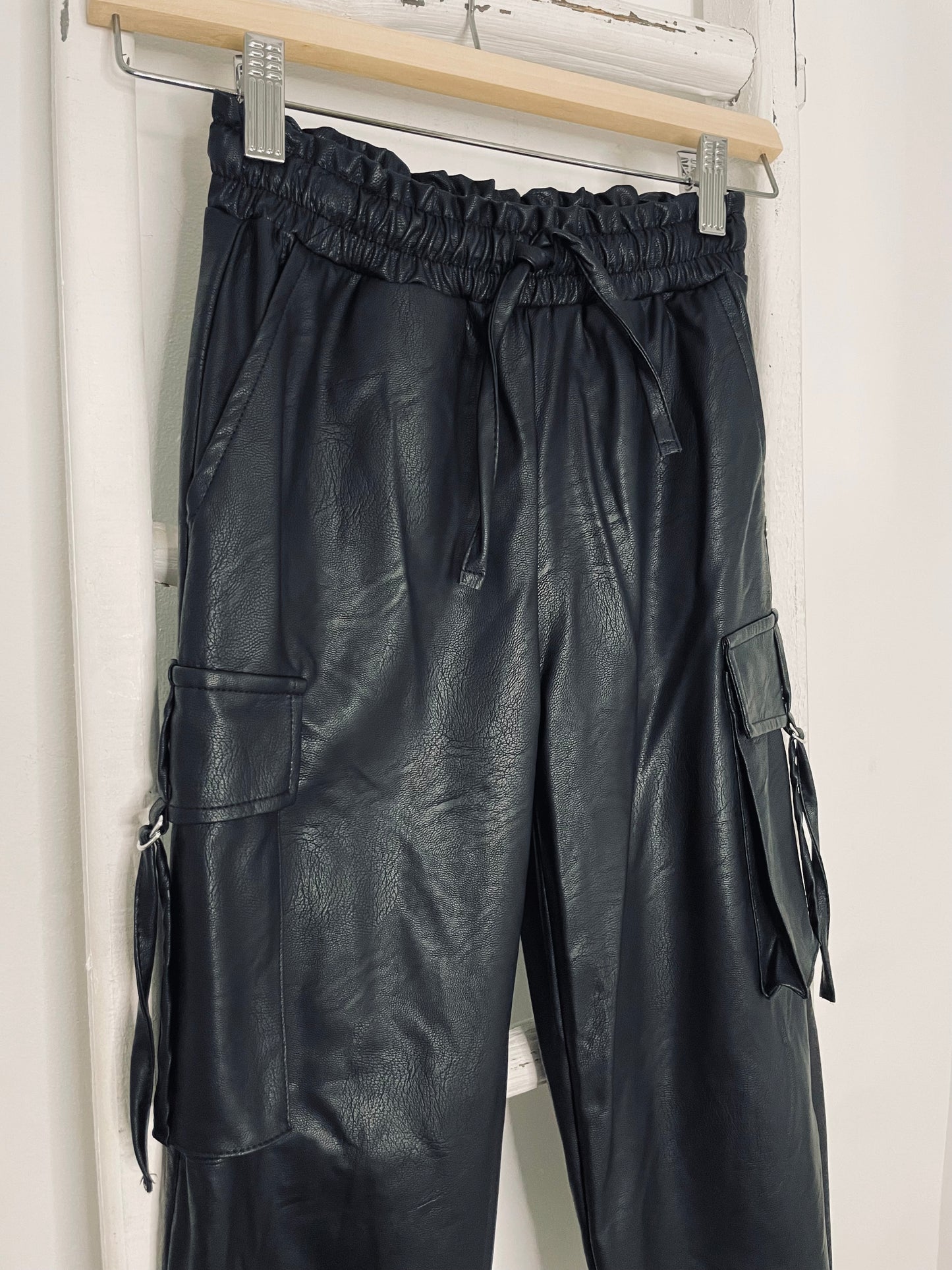 Black Leather Cargo Pants