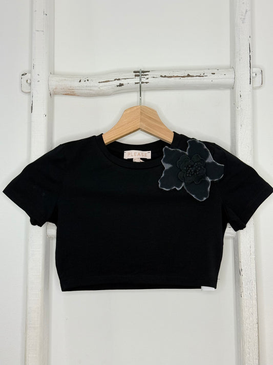 Single Flower Black Crop Top