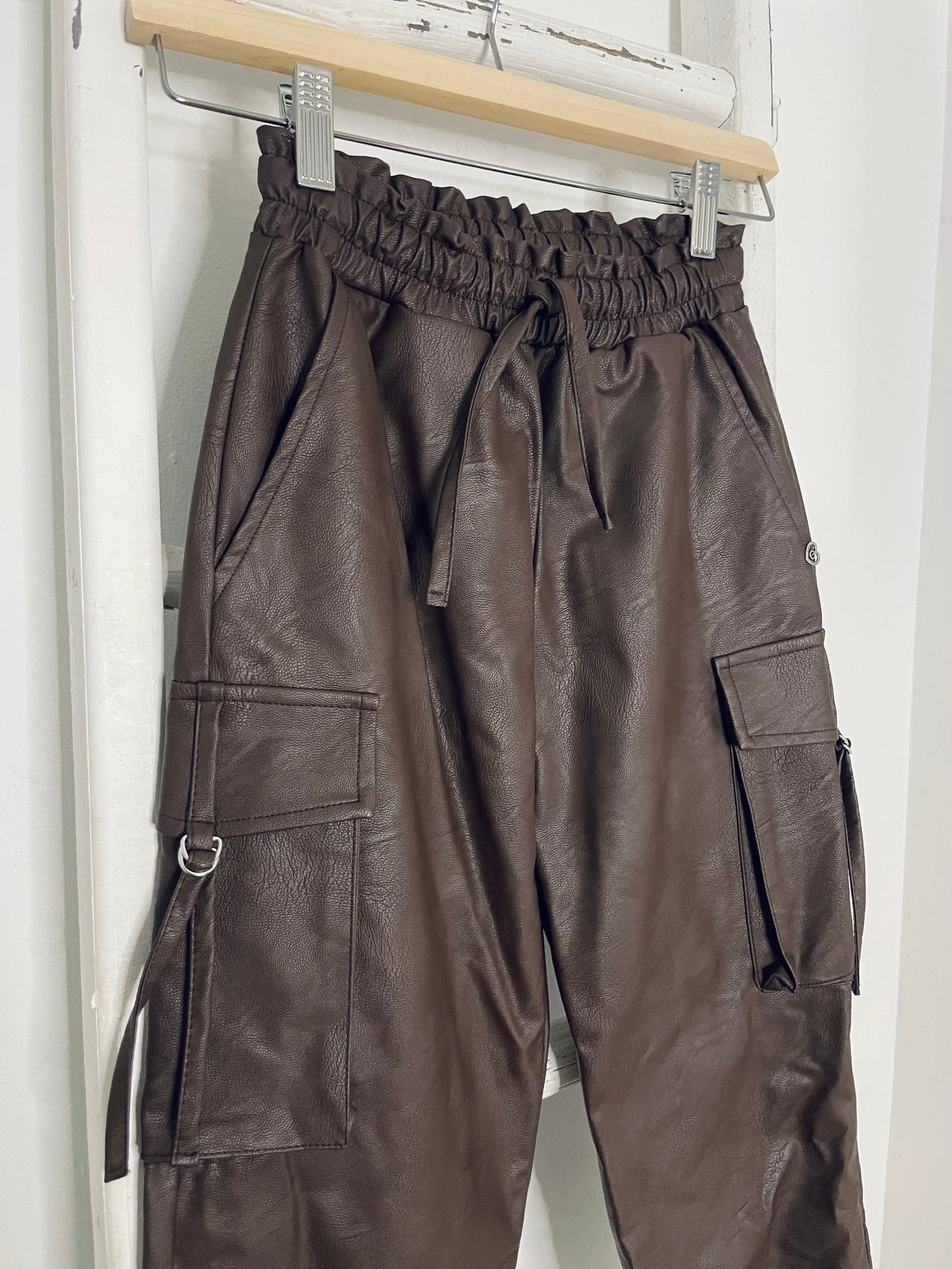 Brown Leather Cargo Pants