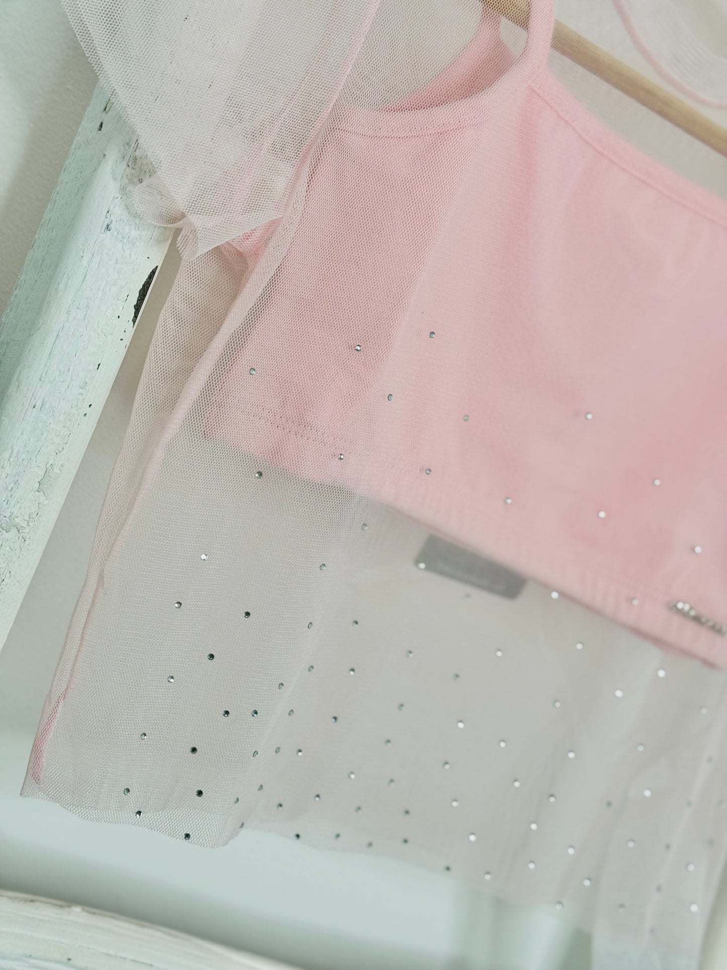 Rhinestones Pink Mesh Top