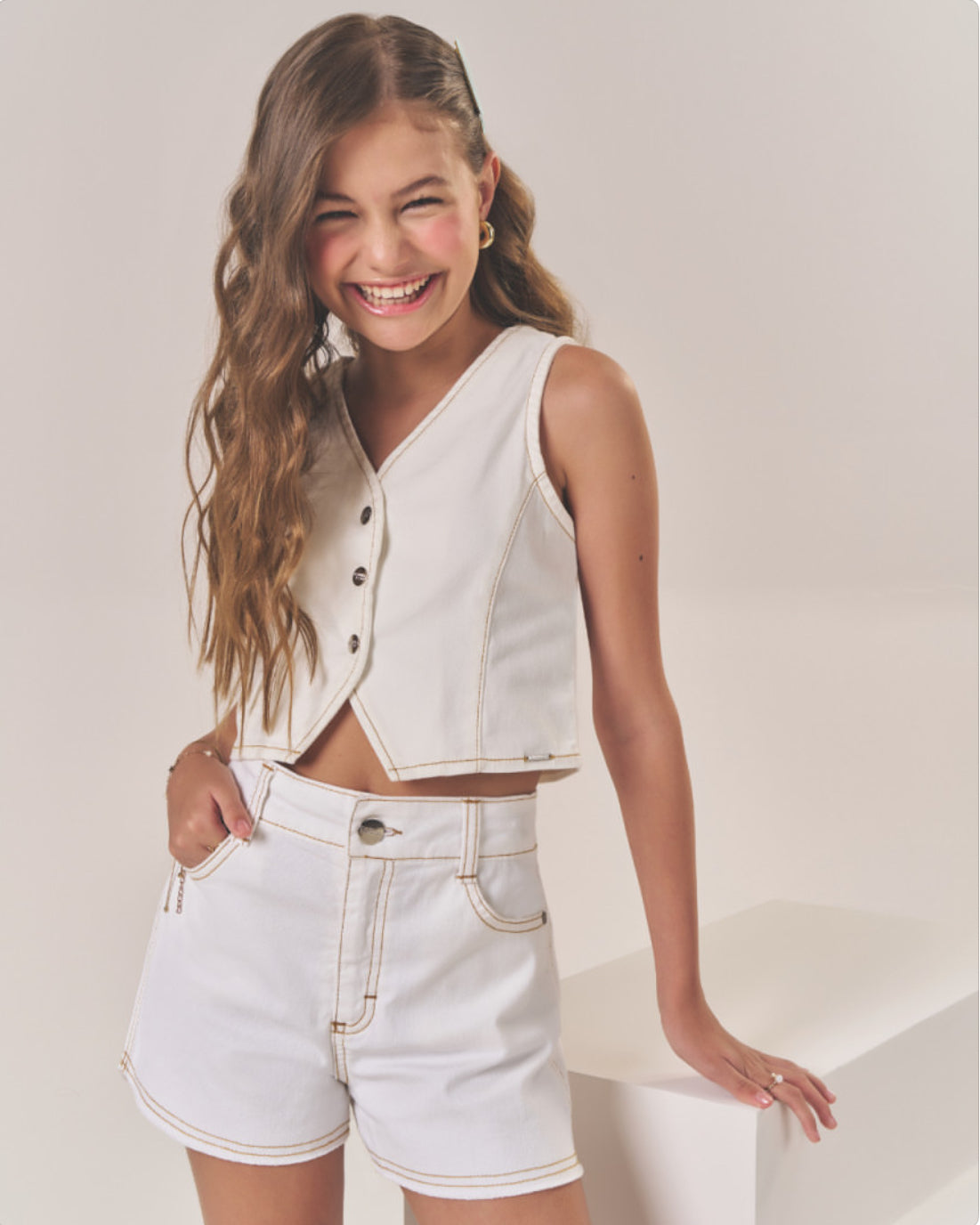 Off White Vest & Short Set