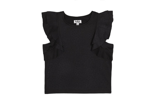 Studded Black Flutter Top
