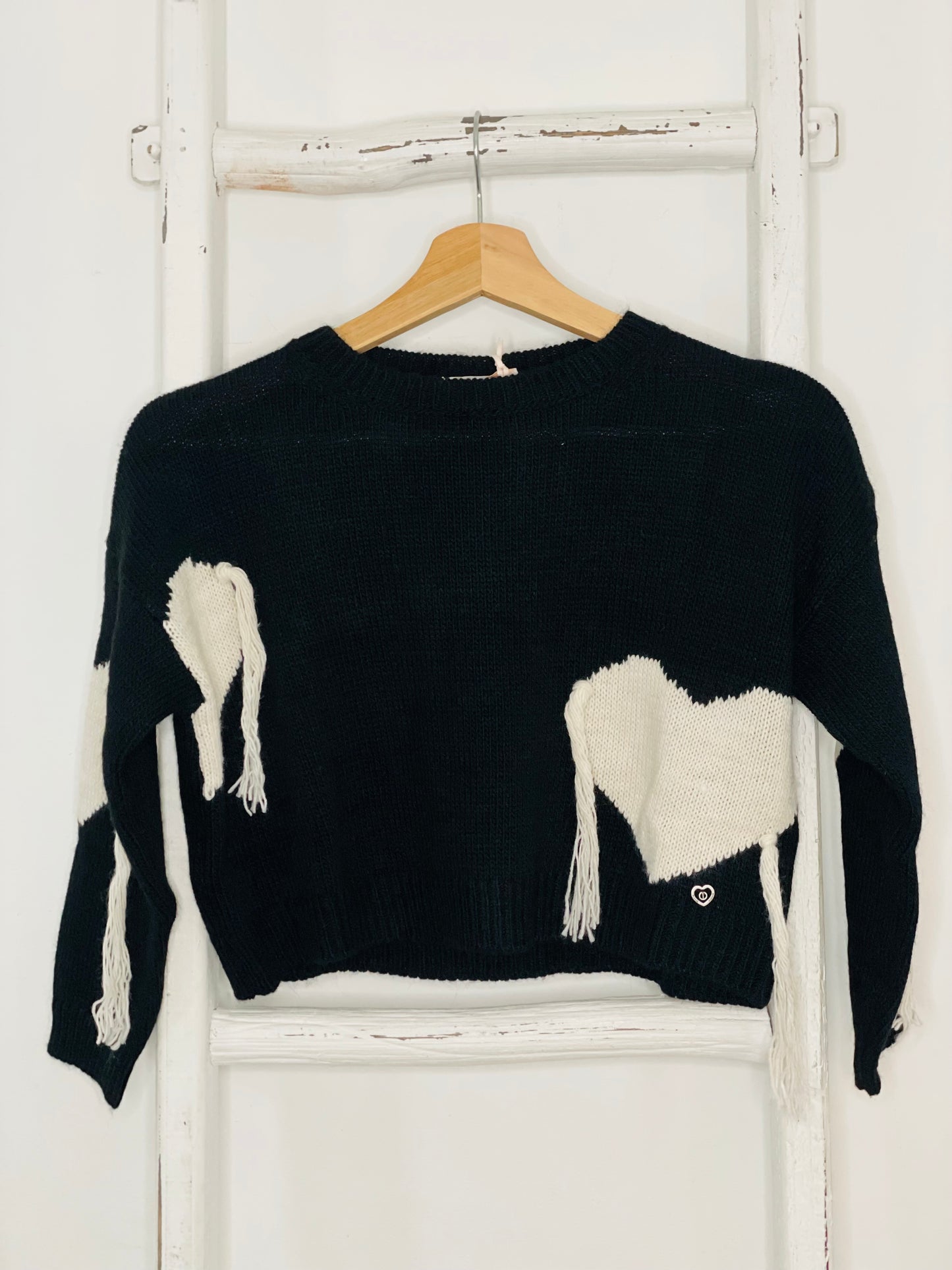 Black Heart Cream Sweater