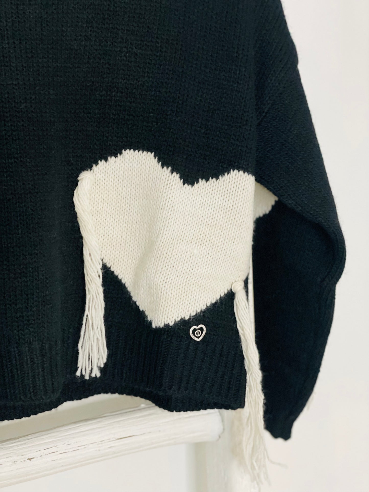 Black Heart Cream Sweater