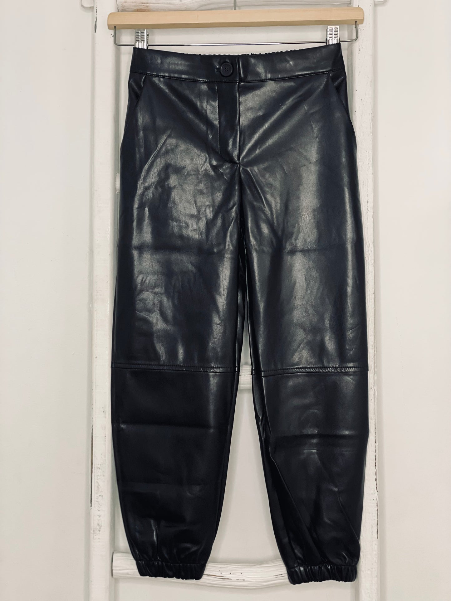 Black Leather Jogger Pants