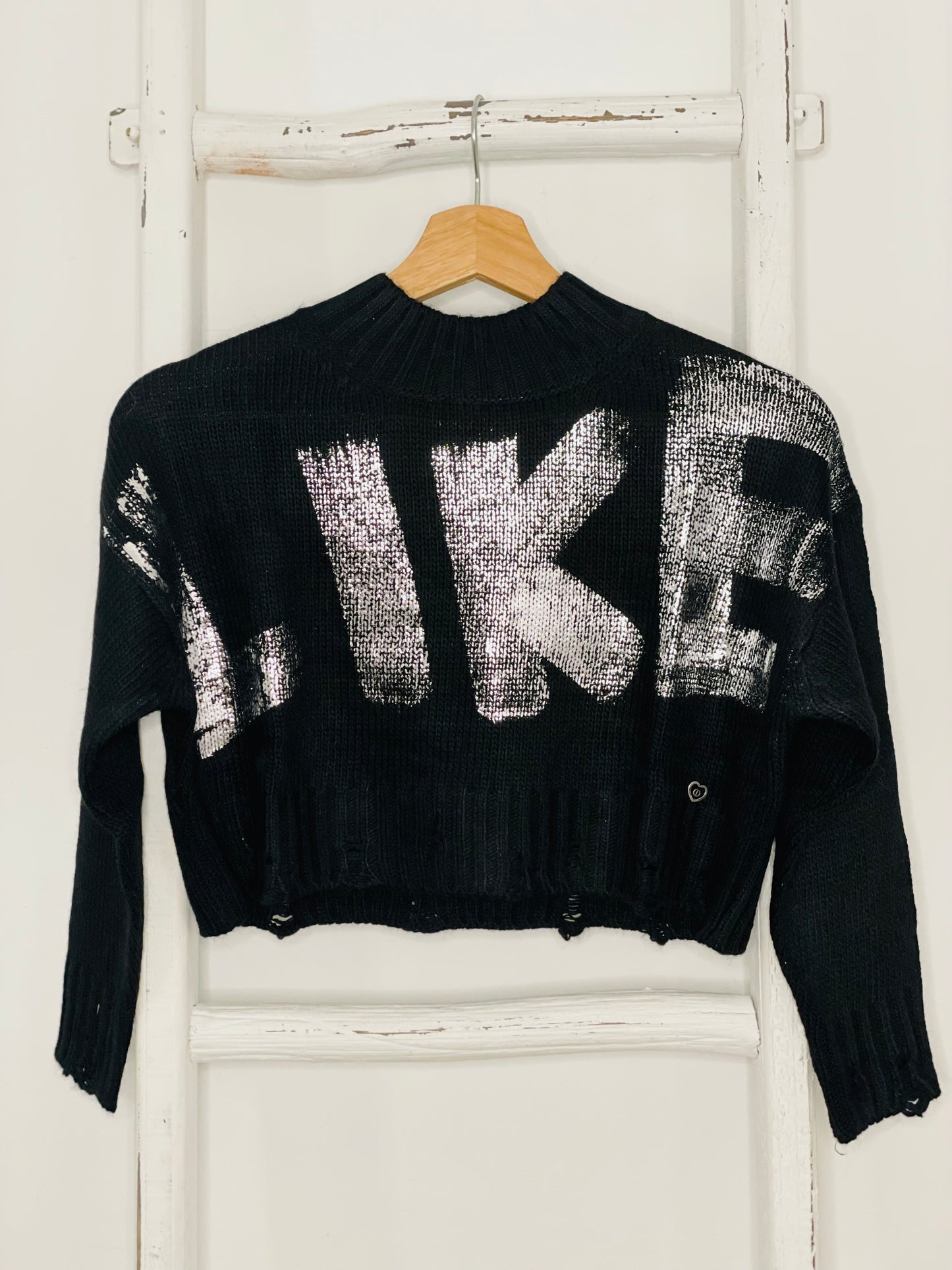 “Like” Metallic Black Cropped Sweater