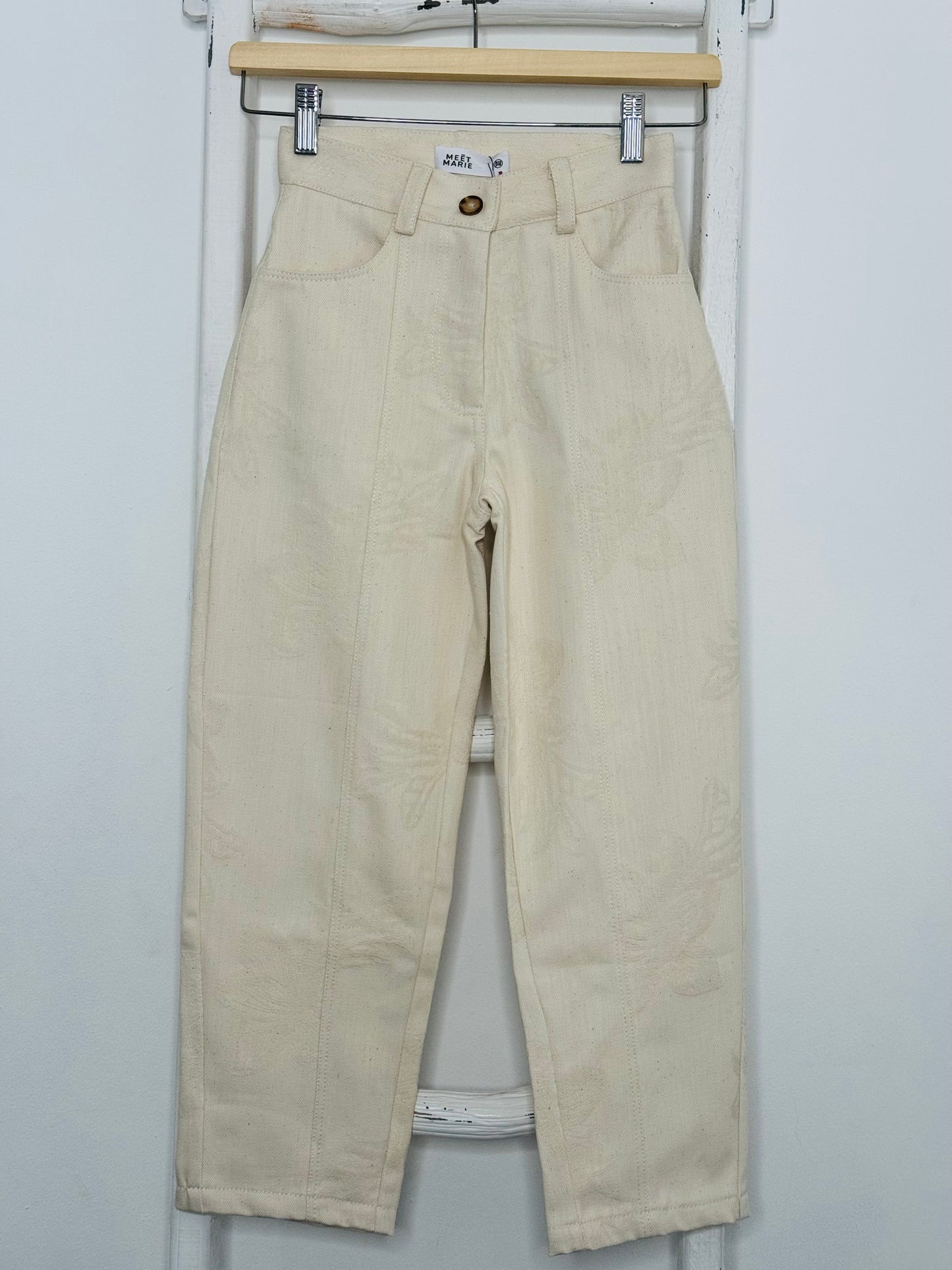 White Denim Embroidered Pants