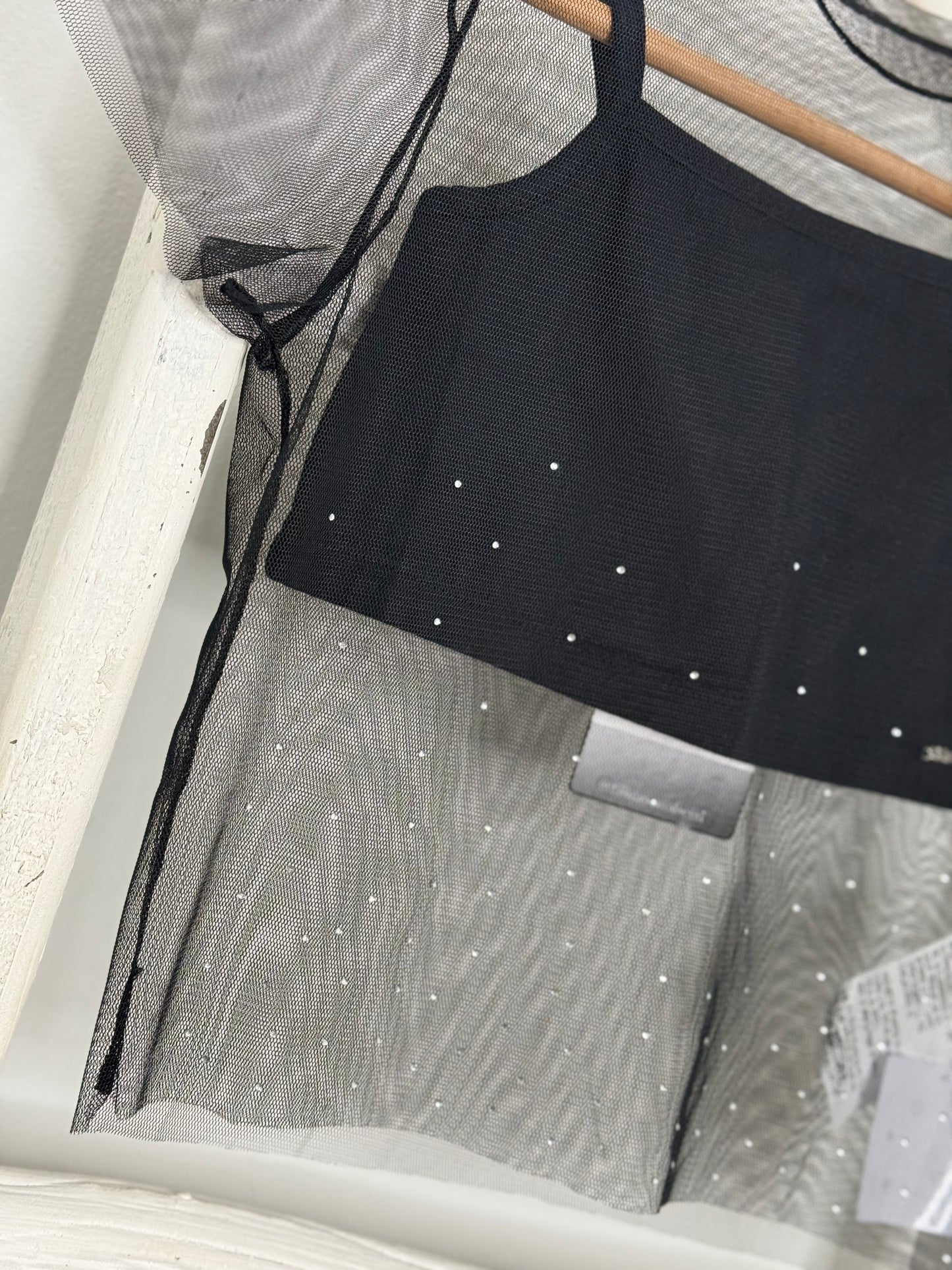 Rhinestones Black Mesh Top
