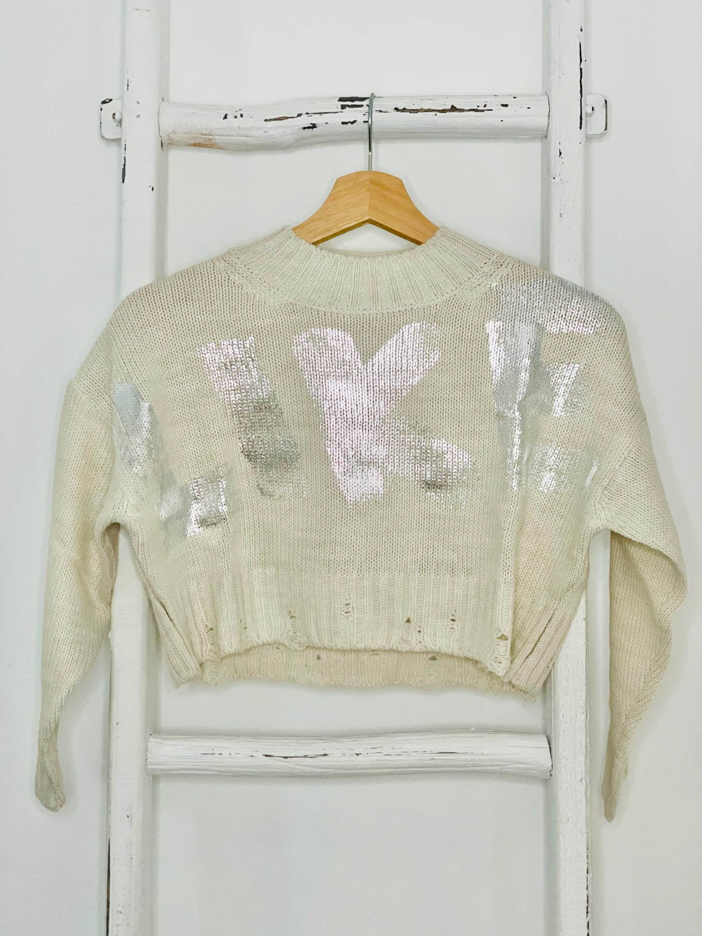 “Like” Metallic Cream Cropped Sweater