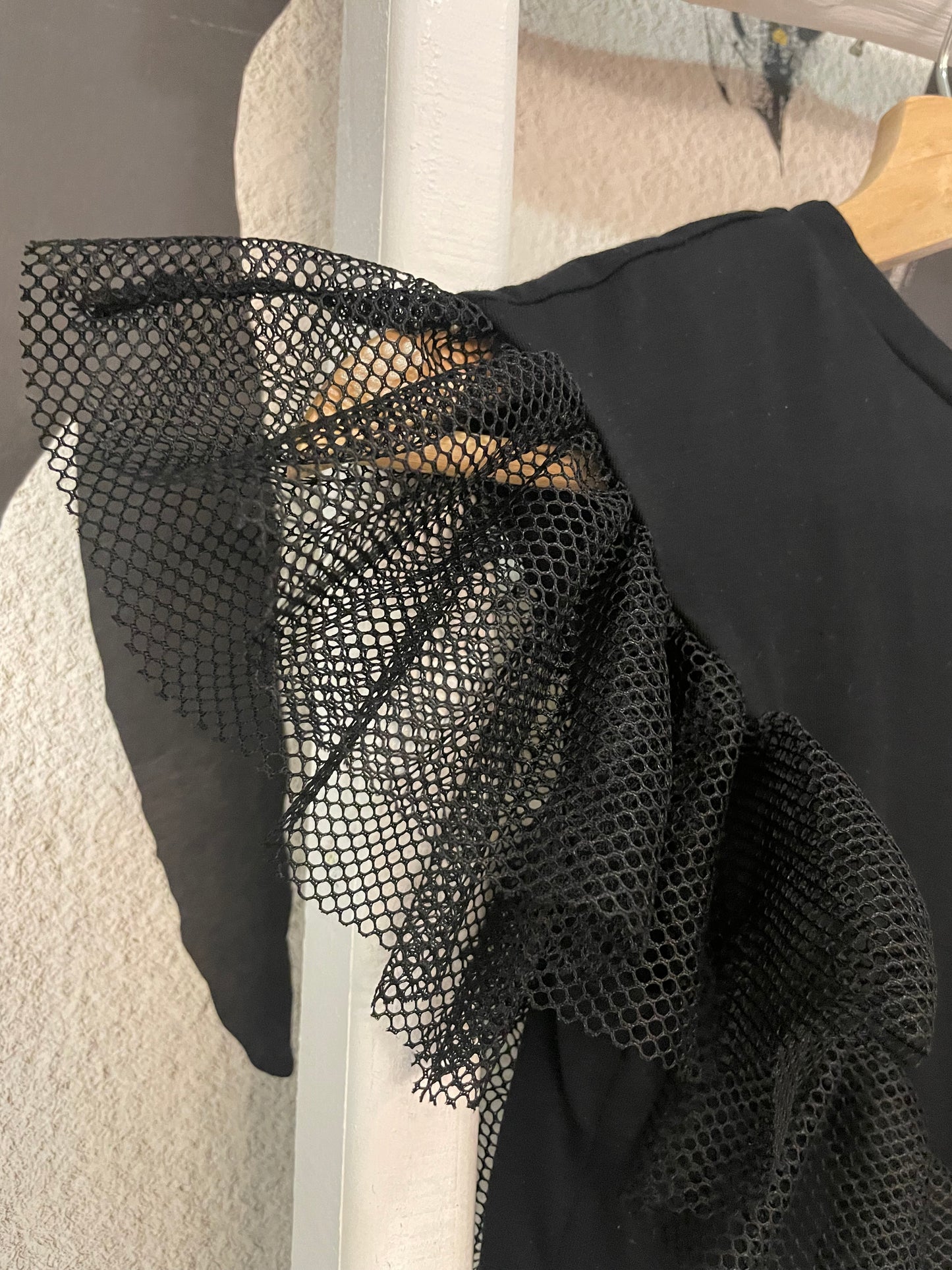 Black Mesh Ruffle Top