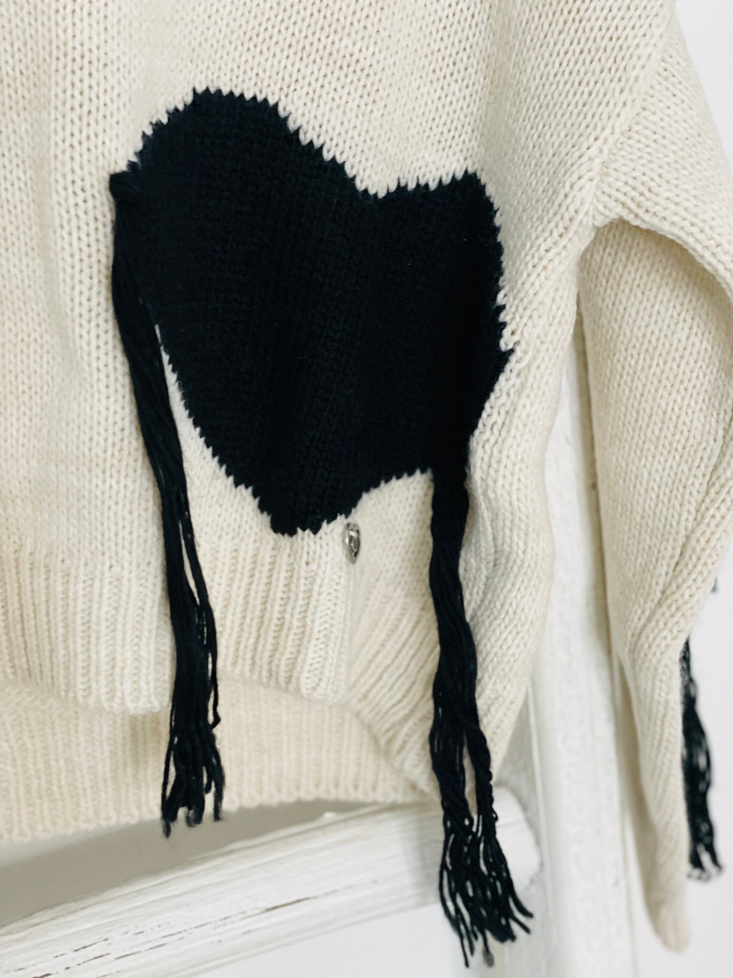 Cream Black Heart Sweater