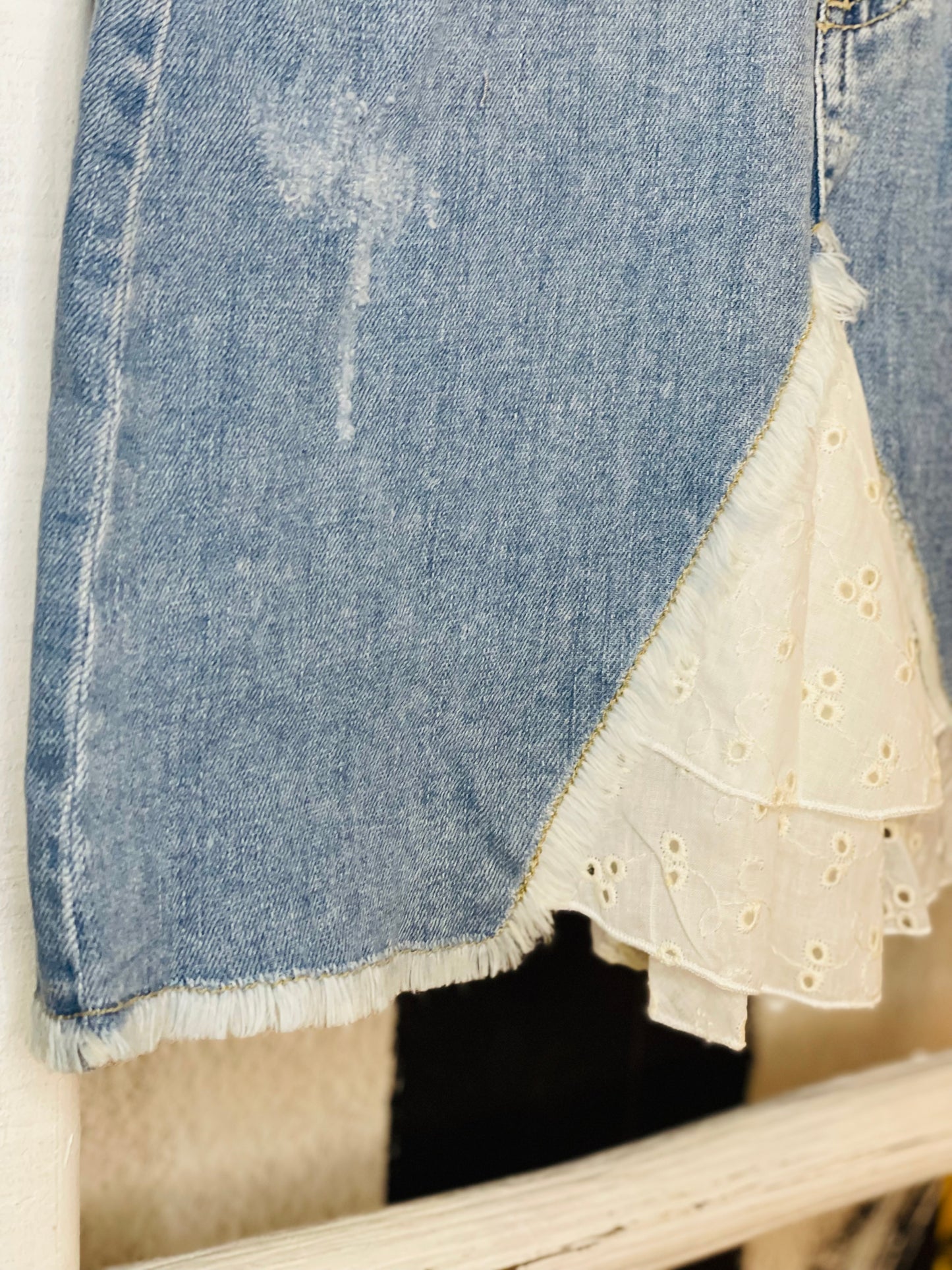 Denim Skirt with Eyelet Detail