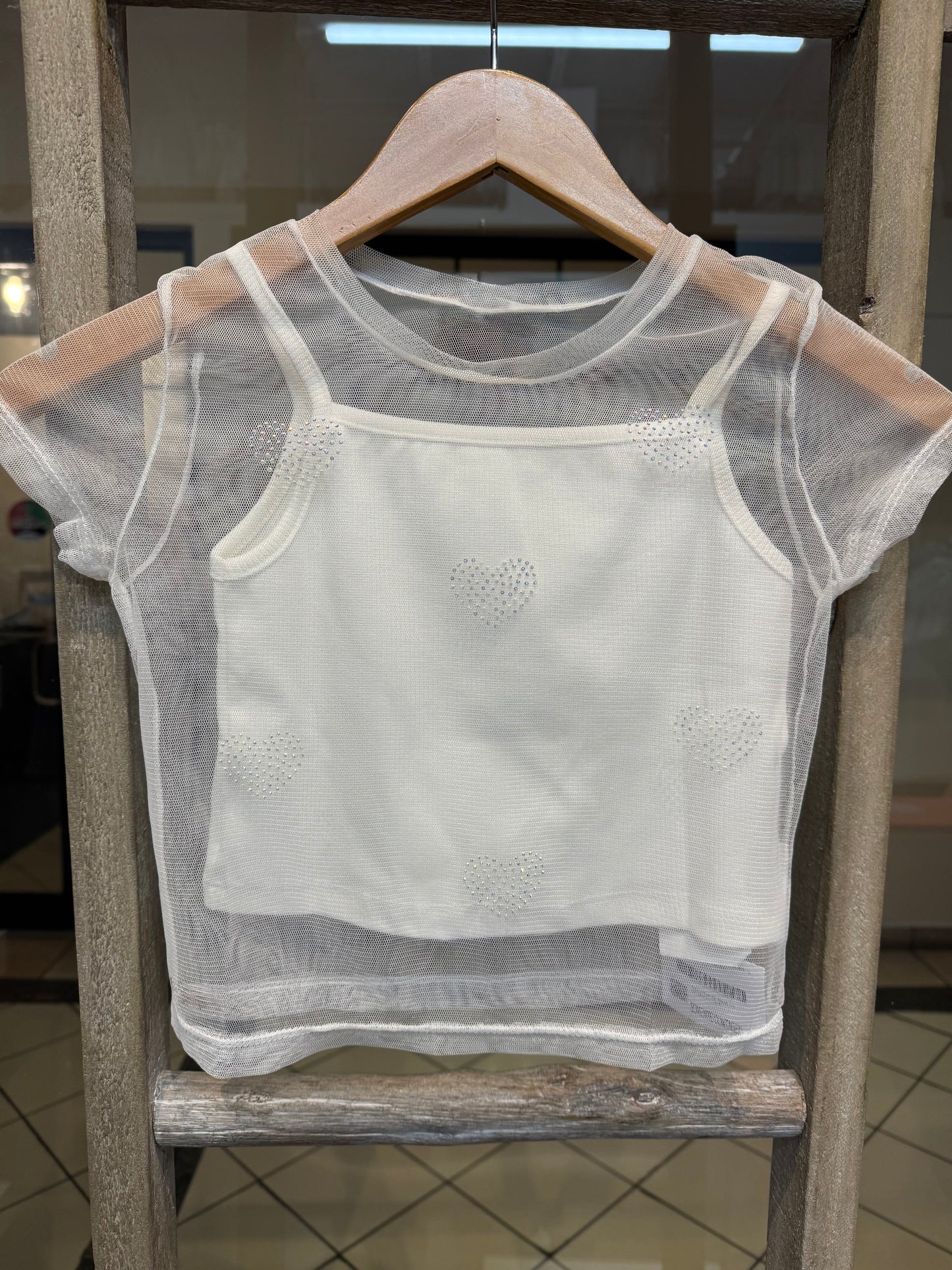 Mesh Rhinestone Heart Top