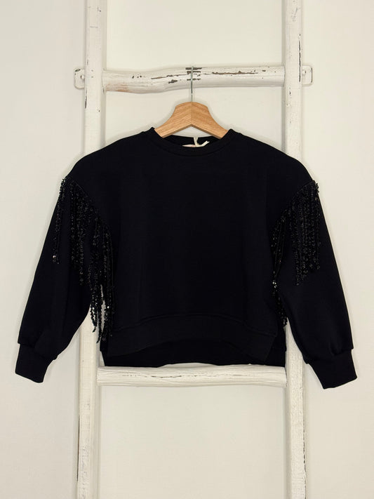 Black Sequin Tassel Sweater
