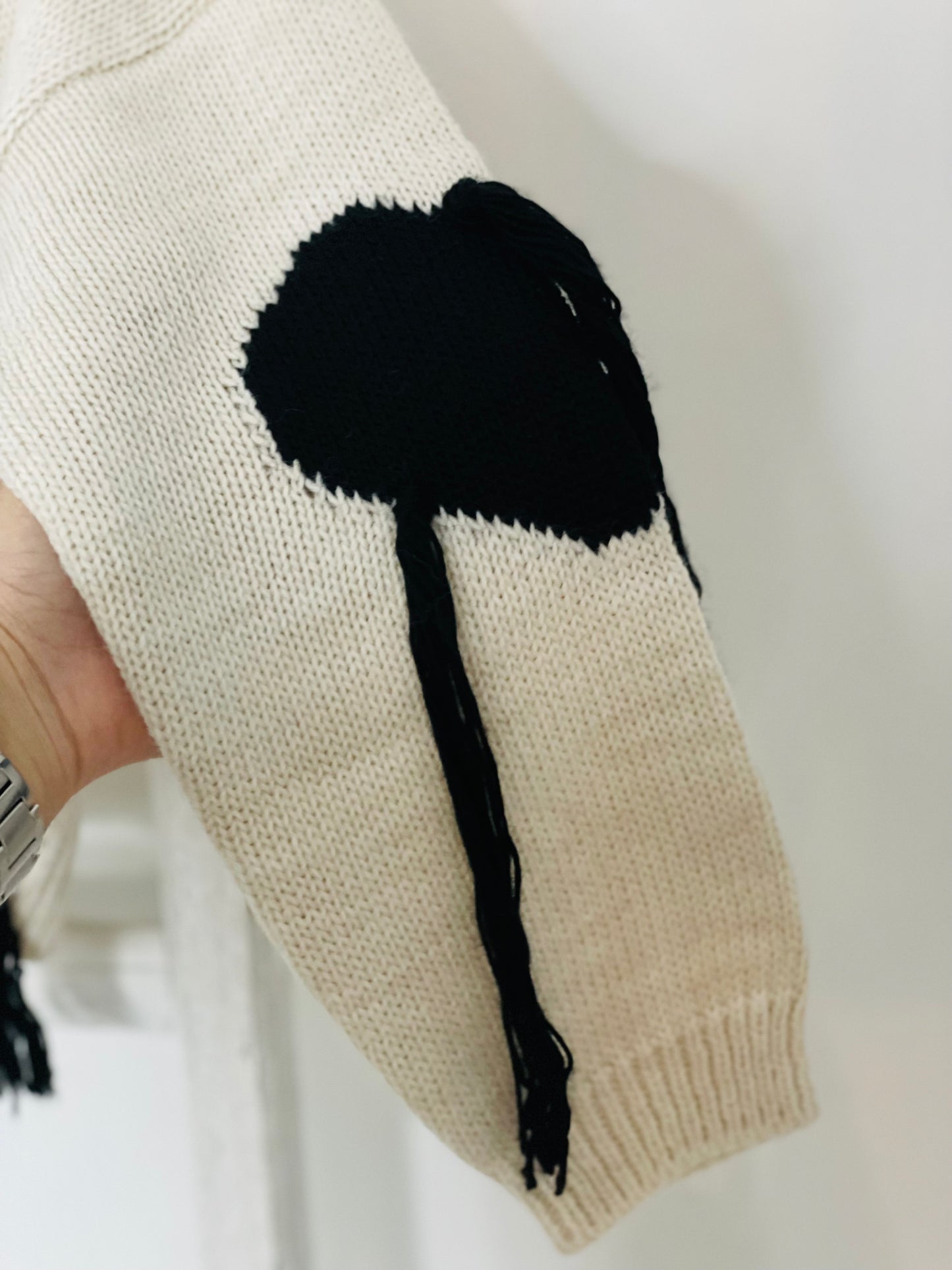 Cream Black Heart Sweater