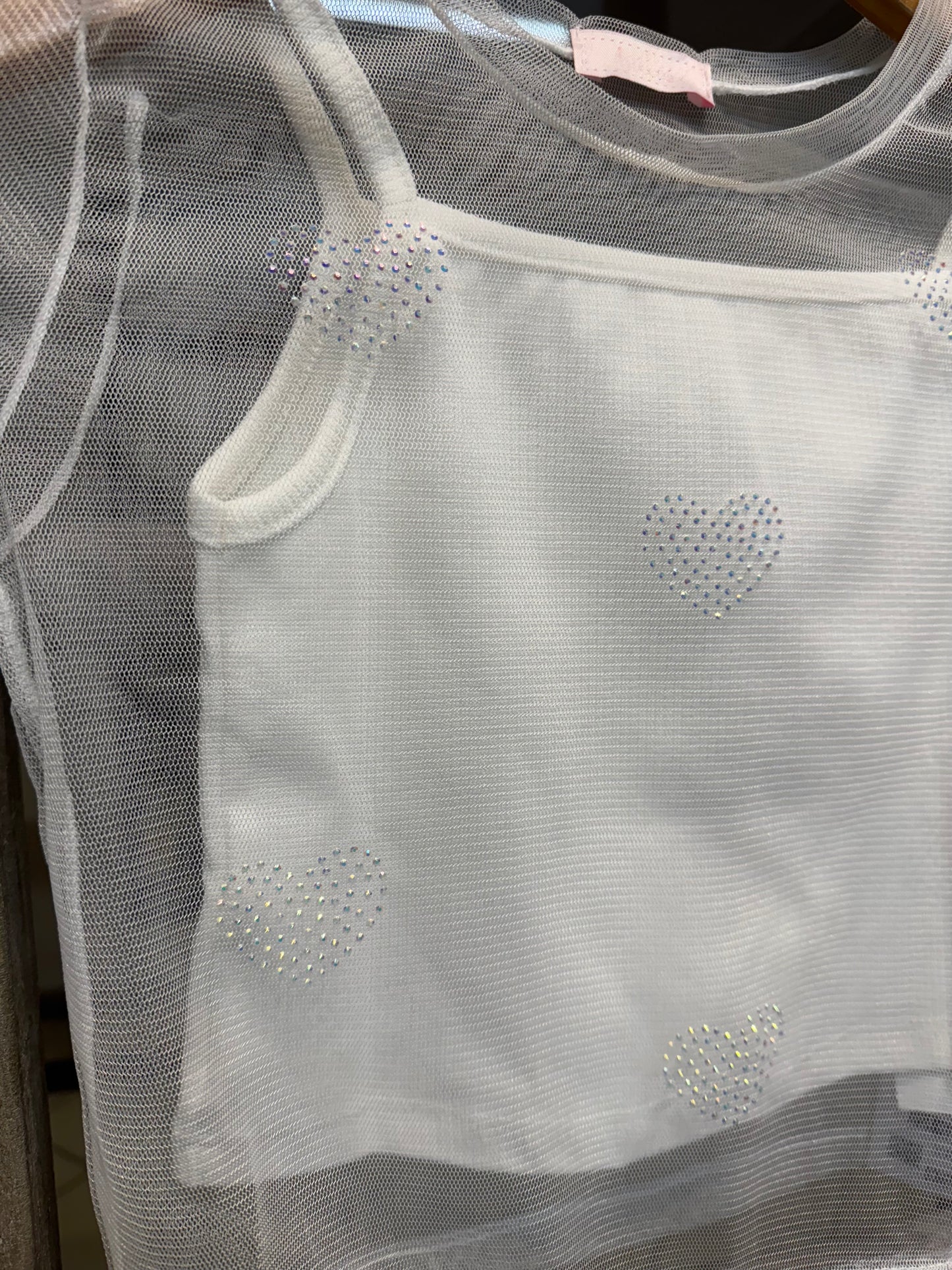 Mesh Rhinestone Heart Top