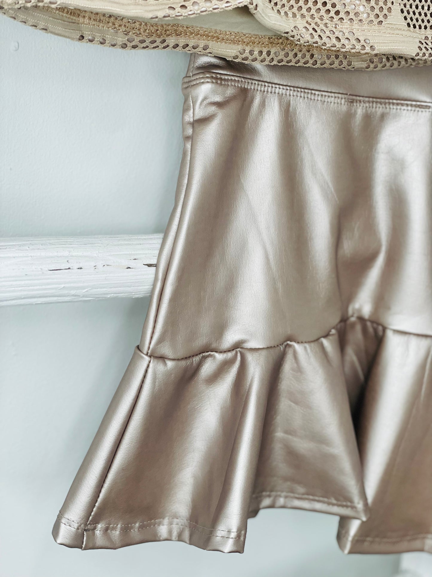 Star Champagne Leather Asymmetric Skirt Set