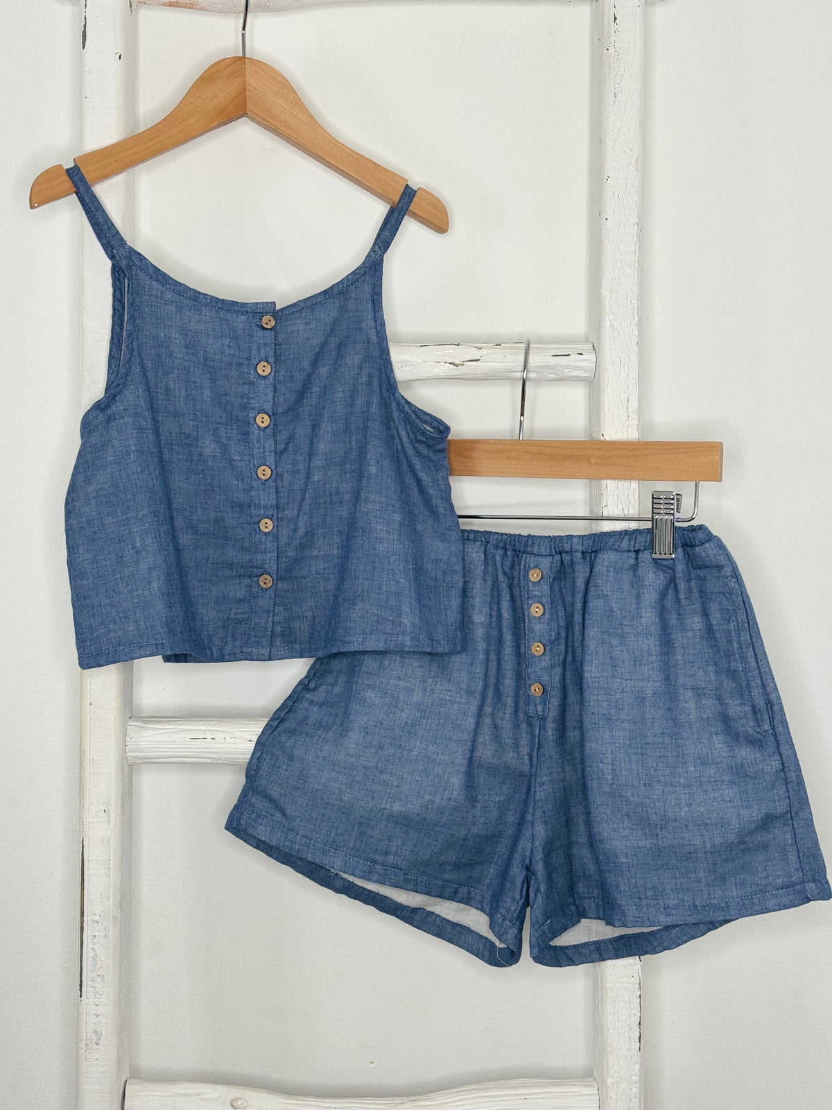 Light Denim Crop Top Set
