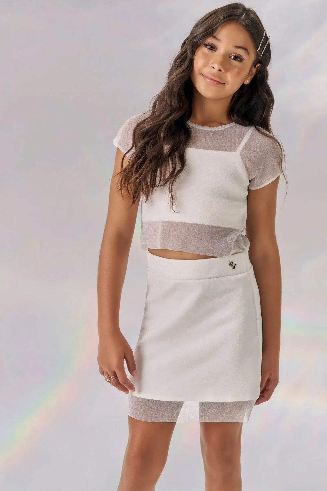 Olivia White/Silver Skirt Set