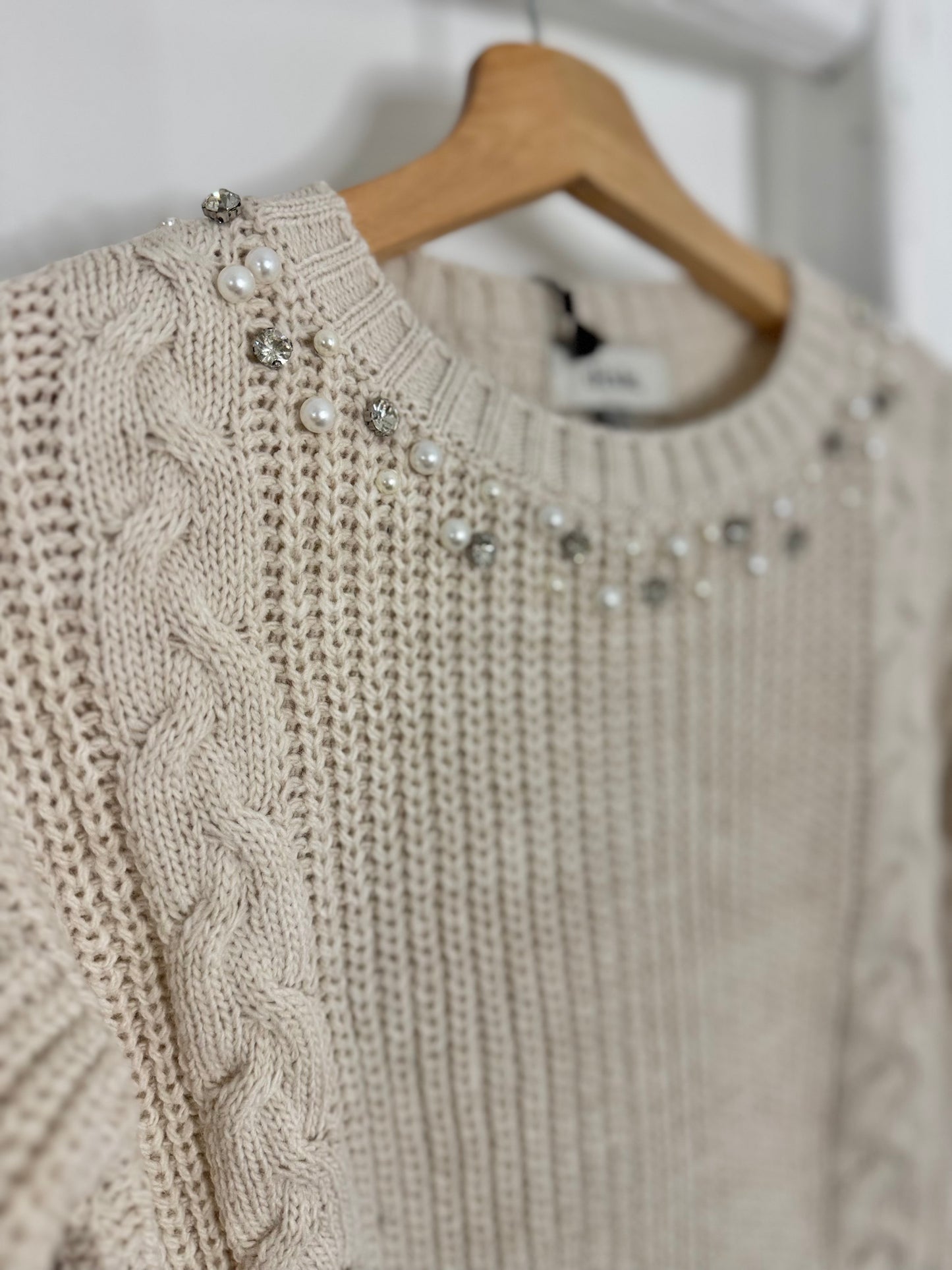 Rhinestones & Pearl Beige  Sweater