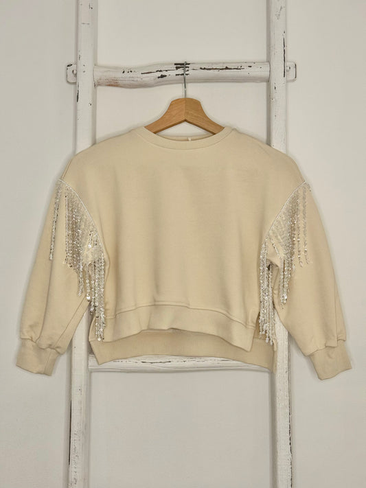 Beige Sequin Tassel Sweater
