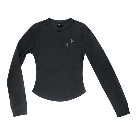 Black Long Sleeve Star Cotton Top