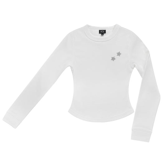 White Long Sleeve Star Cotton Top