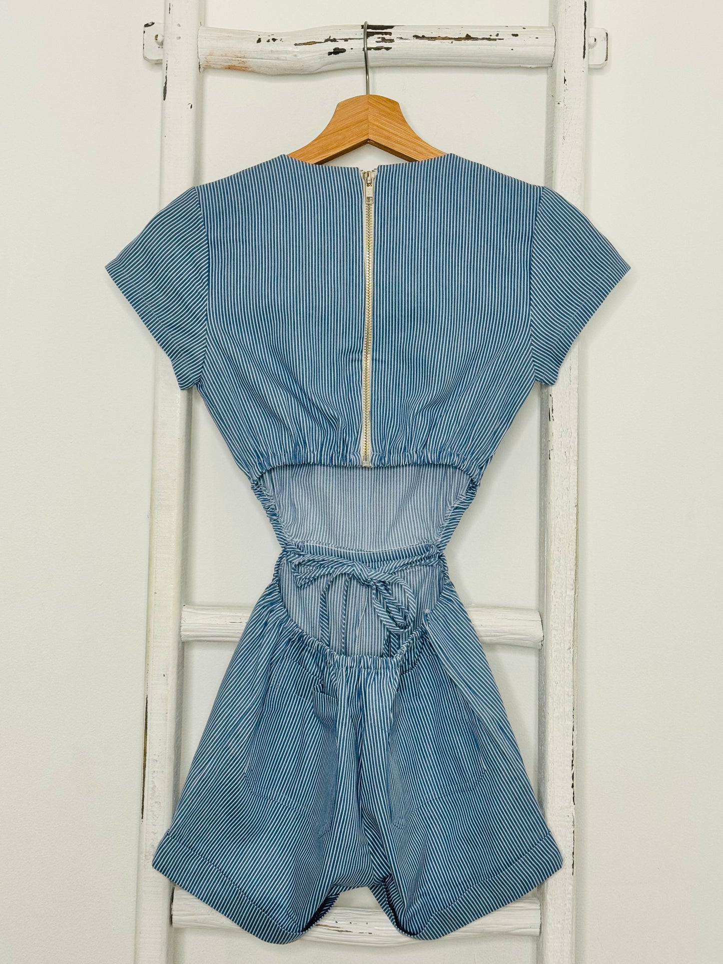 Maria Stripes Romper Lighter Wash
