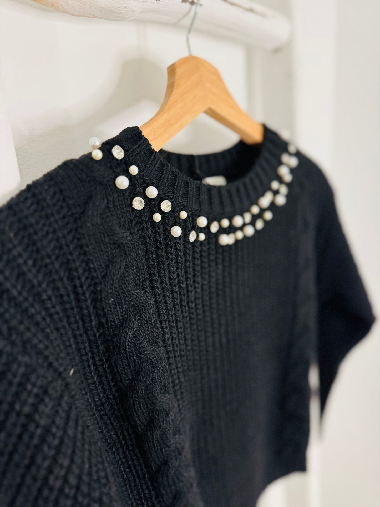 Rhinestones & Pearl Black Sweater