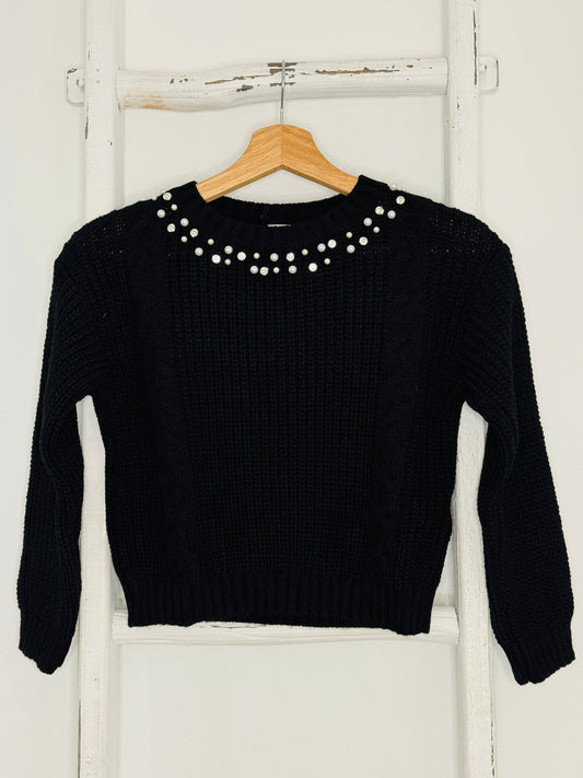 Rhinestones & Pearl Black Sweater