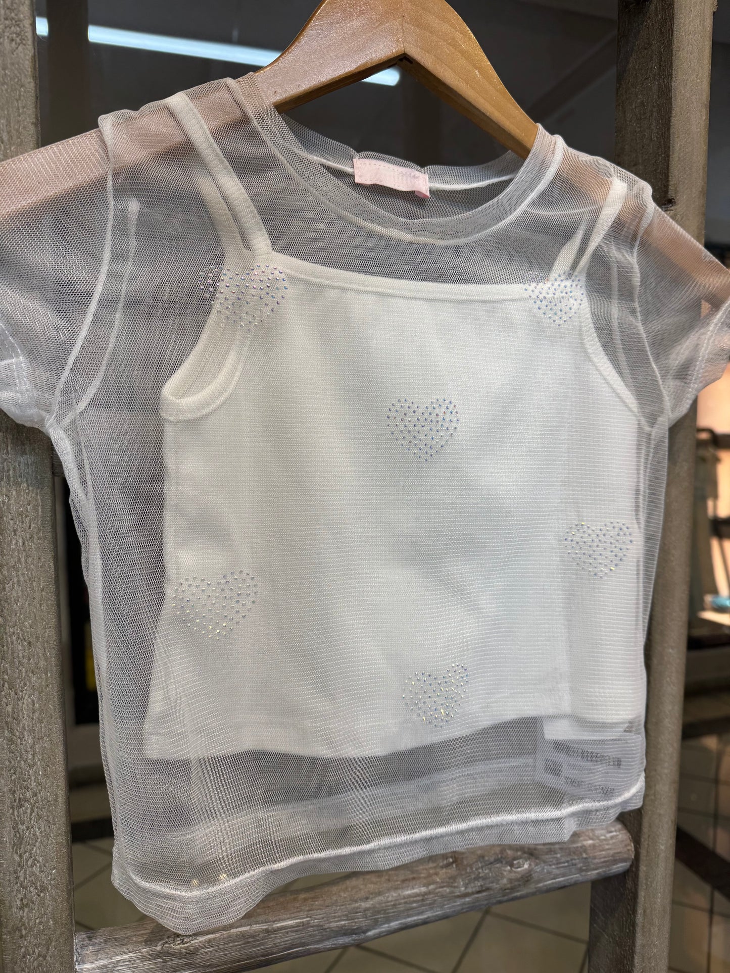 Mesh Rhinestone Heart Top