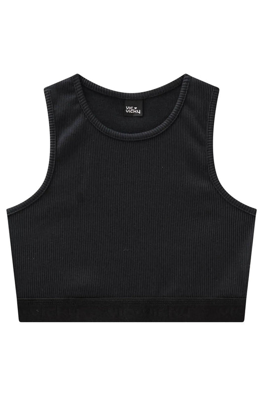 Vicky Waistband Black Tank Top