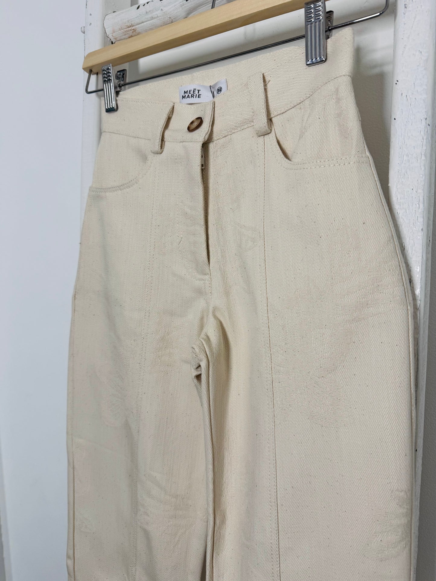 White Denim Embroidered Pants