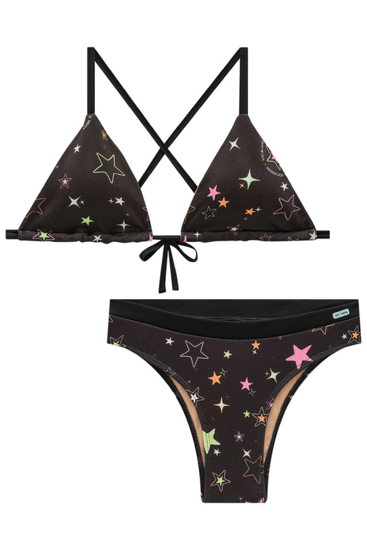 Black Multicolor Stars Bikini