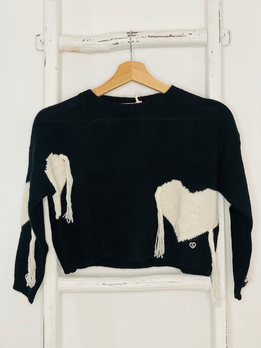 Black Heart Cream Sweater