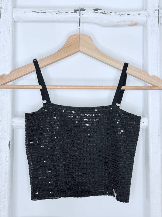 Black Sequin Crop Top