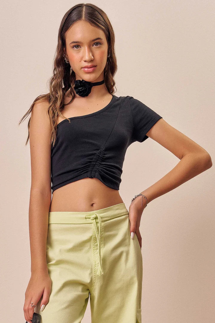 Black Rushed Crop Top