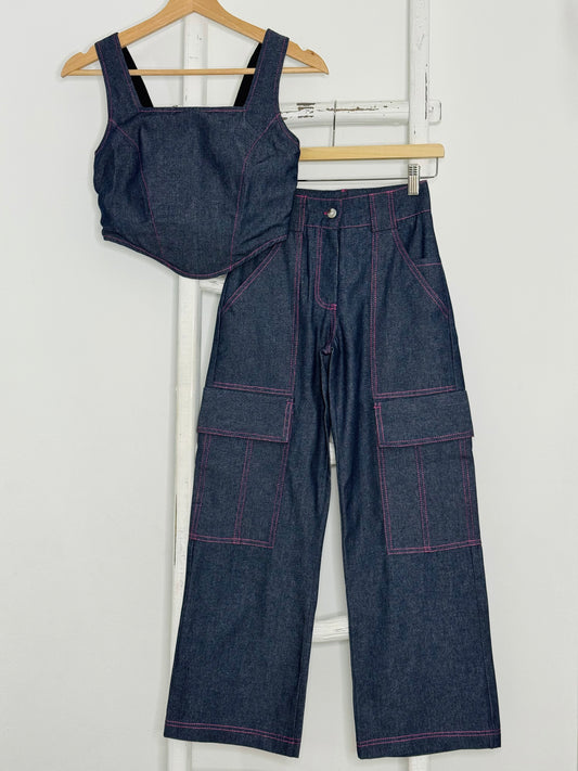 Pink Stitched Cargo Set
