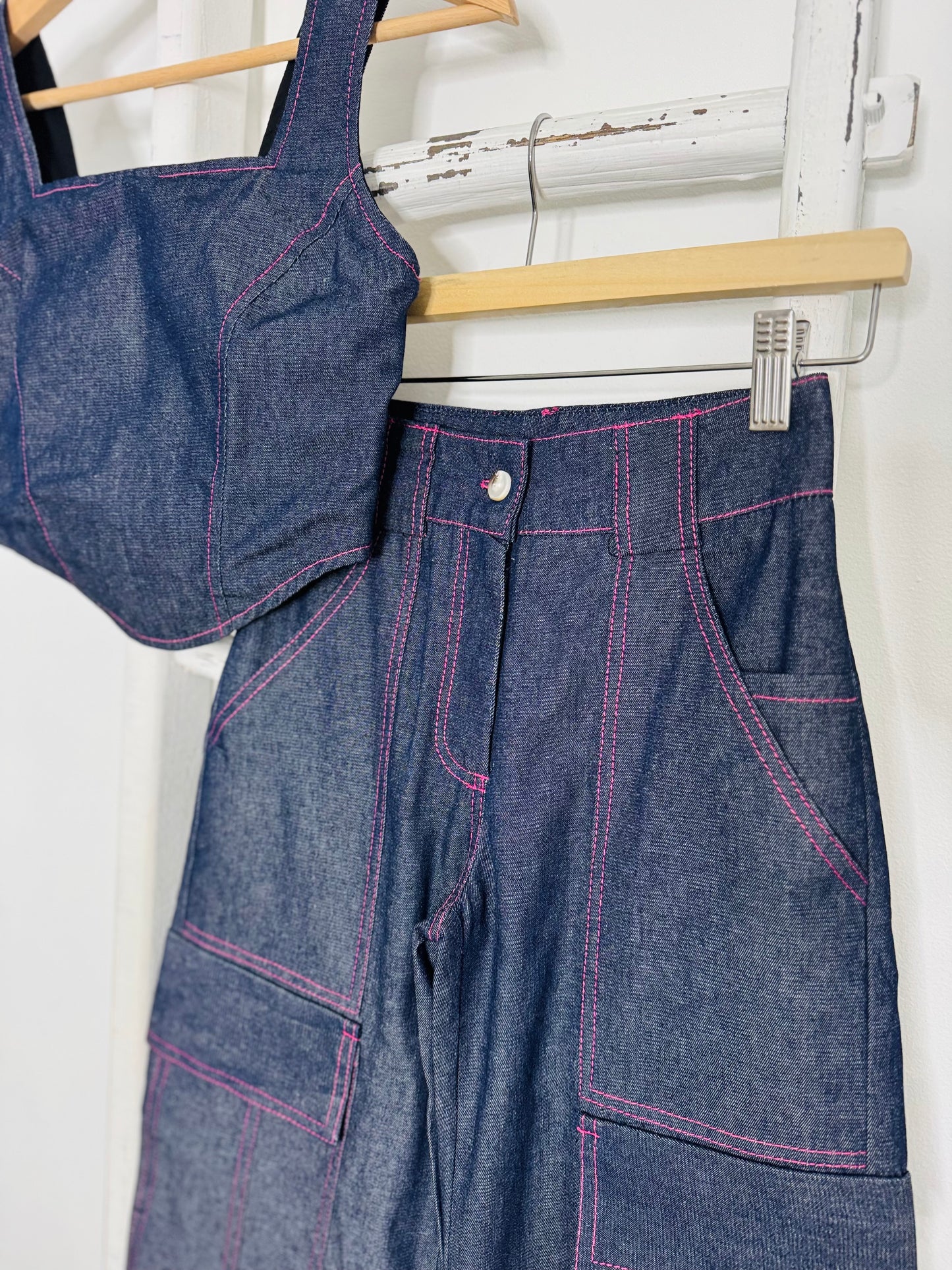 Pink Stitched Cargo Set