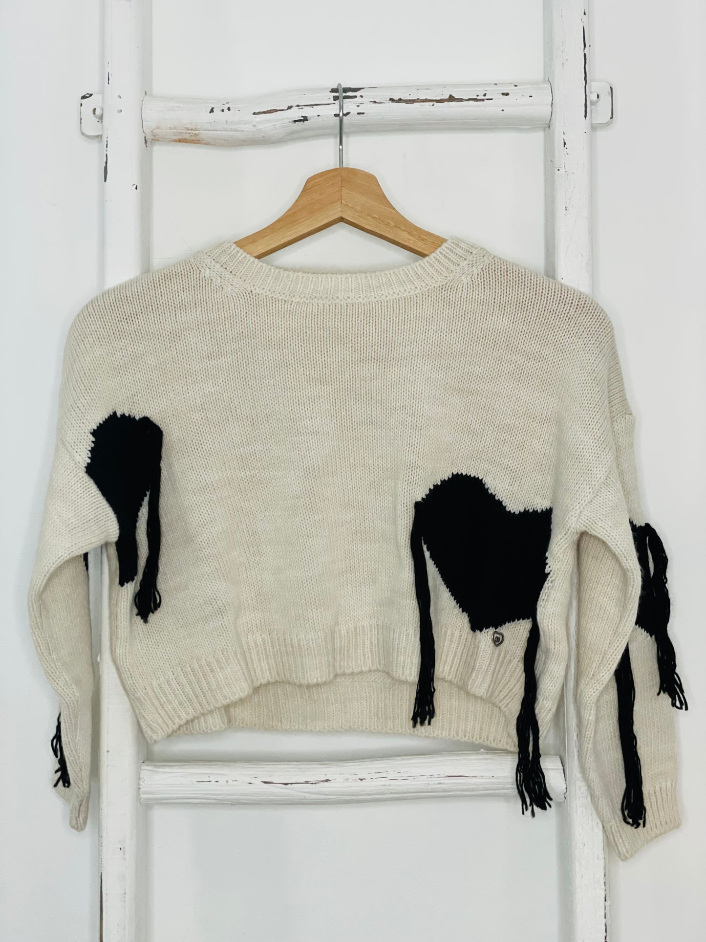 Cream Black Heart Sweater