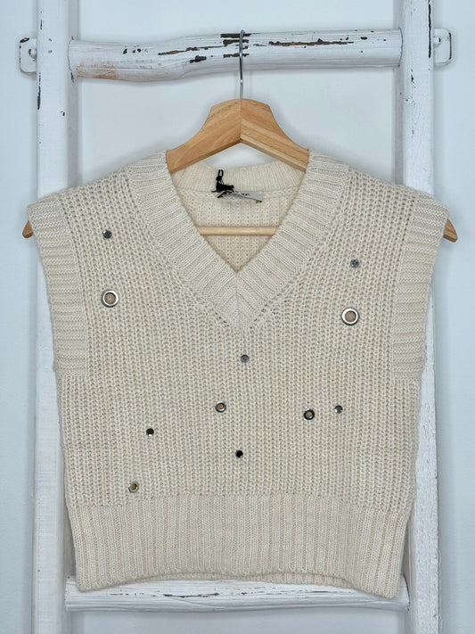 Oversized Studded Beige Vest