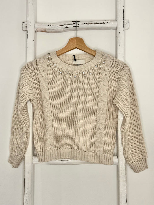Rhinestones & Pearl Beige  Sweater