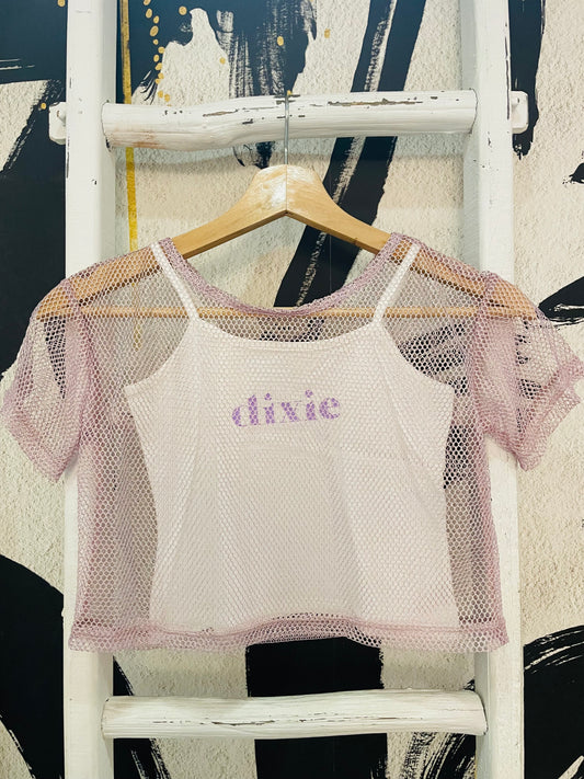 Lilac Glitter Mesh Crop Top