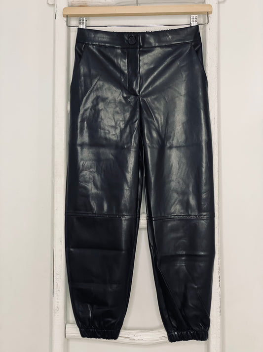 Black Leather Jogger  Pants