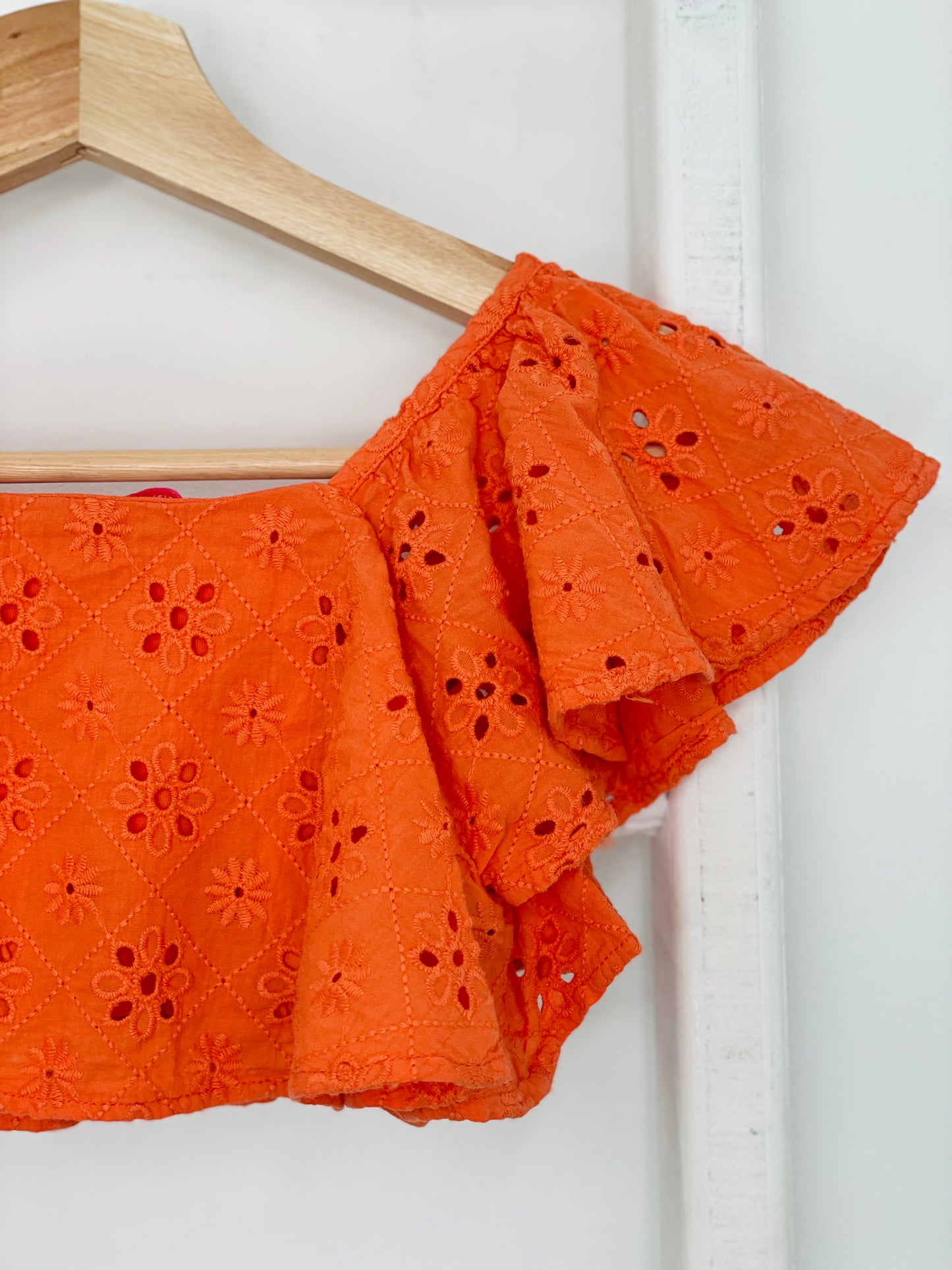 Orange Eyelet Crop Top