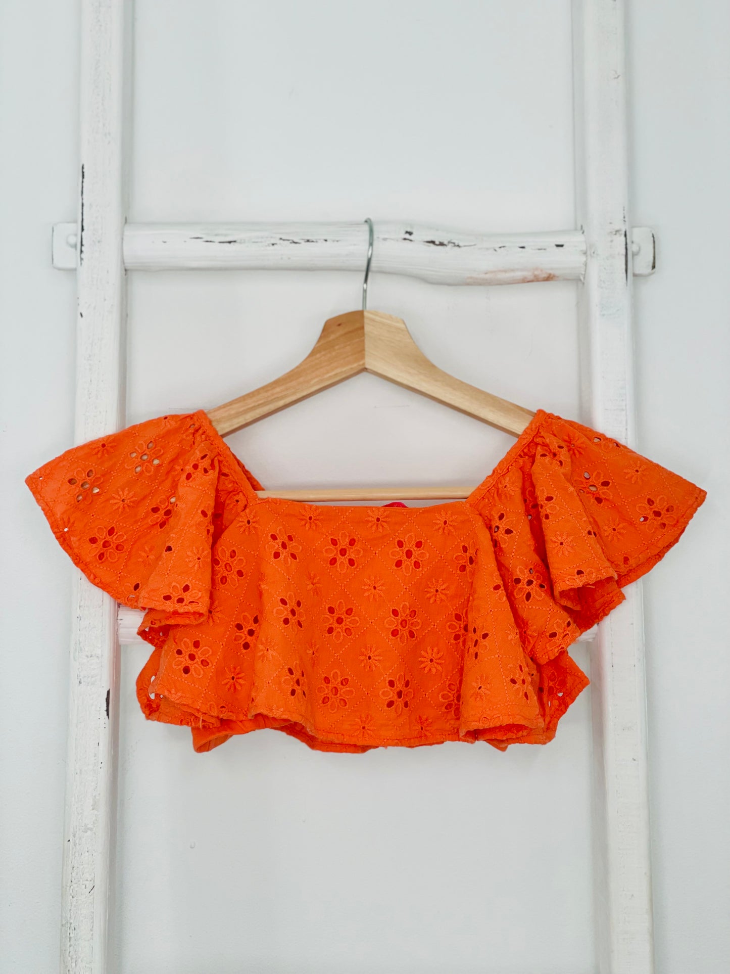 Orange Eyelet Crop Top